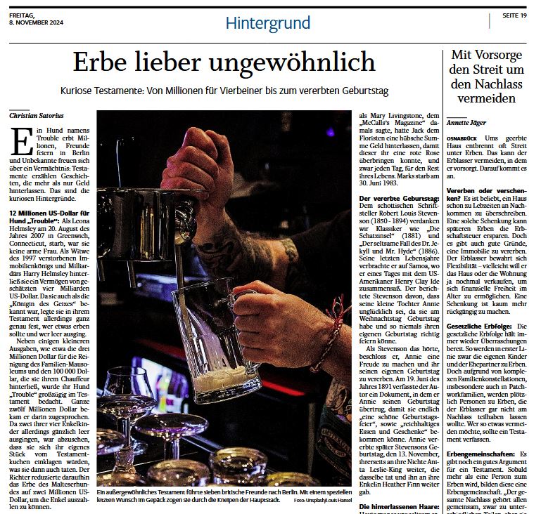 Vorschau eines PDF Zeitungsartikels zum Thema Erbrecht Vermögensnachfolge Fachanwaltskanzlei München